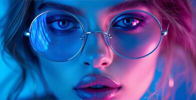 AI generated woman model in neon sunglasses hd photography, photo