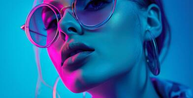 AI generated woman model in neon sunglasses hd photography, photo