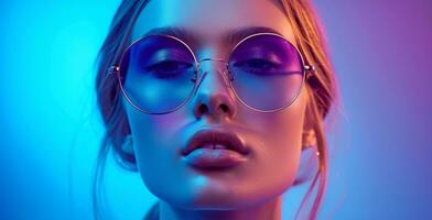 AI generated woman model in neon sunglasses hd photography, photo