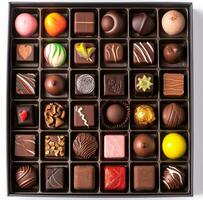 AI generated 96 different chocolates in a box or boxed gift, classical symmetry photo