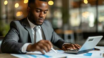 AI generated African American Accountant Or Auditor With Calculator photo