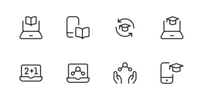 E-learning icon, vector set design with Editable Stroke. Line, Solid, Flat Line, thin style and Suitable for Web Page, Mobile App, UI, UX design.