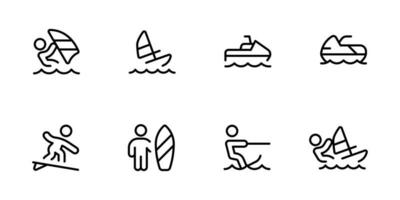 surf icono, náutico Deportes vector conjunto diseño con editable ataque. línea, sólido, plano línea, Delgado estilo y adecuado para web página, móvil aplicación, ui, ux diseño.