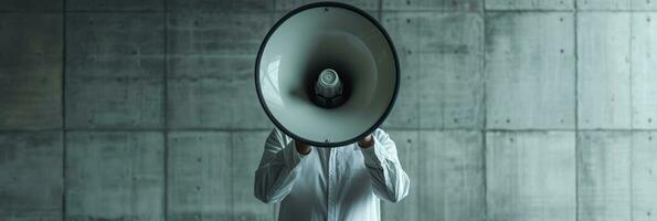 AI generated a man in a white shirt is holding a large speaker photo