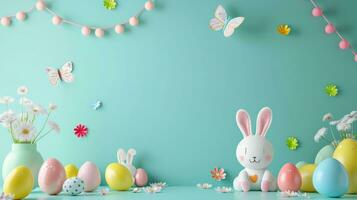 AI generated A composition of festive elements, from eggs to bunnies, offering a lively atmosphere for promotions photo