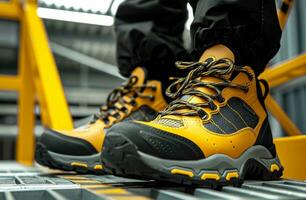 AI generated a pair of yellow and black boots on a dark background photo