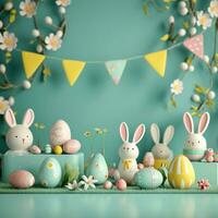 AI generated A composition of festive elements, from eggs to bunnies, offering a lively atmosphere for promotions photo