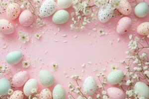 AI generated A charming Easter backdrop with delicate hues, perfect for showcasing festive promotions photo