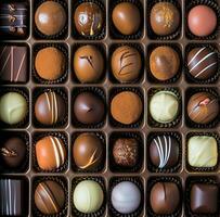 AI generated a box with chocolates arranged in a single row, mind-bending patterns photo