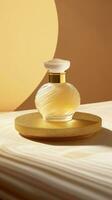 AI generated a bottle of cream sitting on a gold board photo