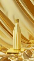 AI generated a bottle of cream sitting on a gold board photo