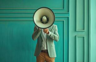 AI generated a business man is holding a megaphone photo