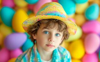 AI generated a boy is waiting for easter ing an easter hat photo