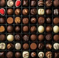 AI generated a box with chocolates arranged in a single row, mind-bending patterns photo