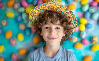 AI generated a boy is waiting for easter ing an easter hat photo