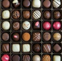 AI generated a box with chocolates arranged in a single row, mind-bending patterns photo
