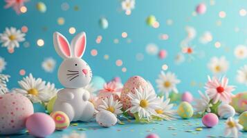 AI generated A composition of festive elements, from eggs to bunnies, offering a lively atmosphere for promotions photo