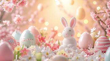 AI generated A composition of festive elements, from eggs to bunnies, offering a lively atmosphere for promotions photo