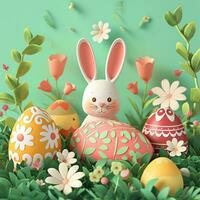 AI generated A composition of festive elements, from eggs to bunnies, offering a lively atmosphere for promotions photo