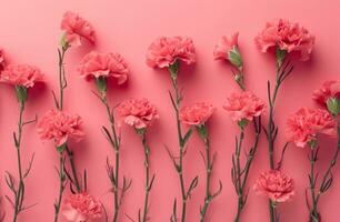 AI generated a pink background with carnations on it photo
