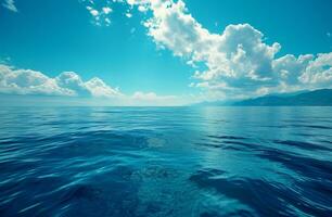 AI generated a wide view of blue water with clouds blue wave photo