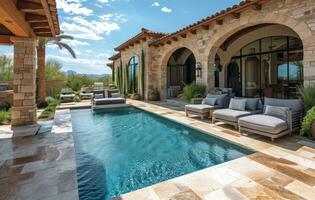 AI generated a villa in arizona with a pool and lounge area photo
