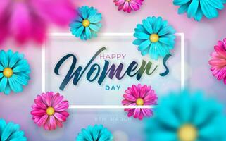 8 March. Happy Women's Day Floral Illustration. International Womens Day Vector Design with Spring Flower on Light Background. Woman or Mother Day Theme Template for Flyer, Greeting Card, Web Banner