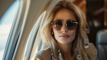 AI generated a women on a private jet photo