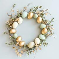 AI generated a wreath of gold and white eggs photo
