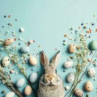 AI generated A composition of festive elements, from eggs to bunnies photo
