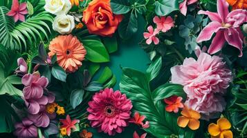 AI generated An overhead view of a vibrant canopy of flowers, ideal for a lively spring advertisement photo