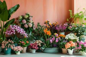 ai generado lozano botánicos muy lleno con color, ajuste el etapa para un cautivador primavera anuncio foto