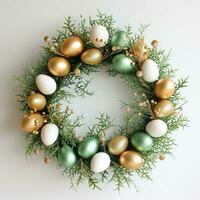 AI generated a wreath of gold and white eggs photo