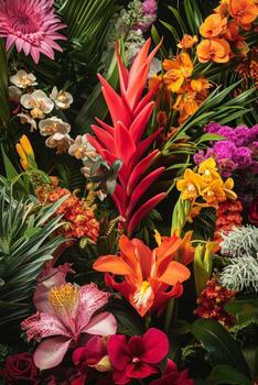 AI generated An overhead view of a vibrant canopy of flowers, ideal for a lively spring advertisement photo