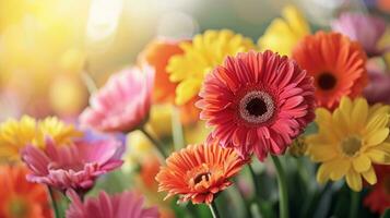AI generated A springtime scene featuring vibrant flowers, evoking the freshness of the season for advertising bliss photo
