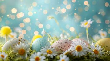 AI generated easter advertisment natural background with eggs photo