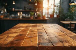 AI generated dark kitchen on top of wooden table wooden table photo