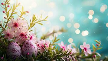 AI generated easter advertisment natural background with eggs photo