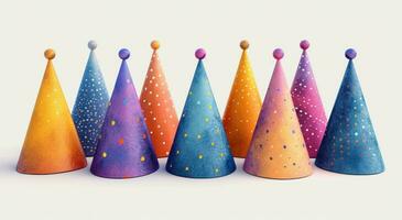 AI generated a set of bright colored paper party hats photo