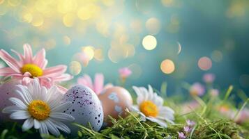 AI generated easter advertisment natural background with eggs photo