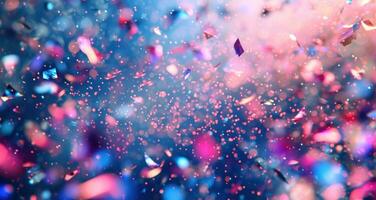 AI generated colorful light confetti  blue background photo