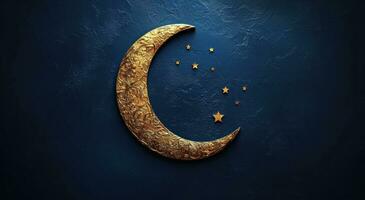 AI generated golden crescent in the dark on dark background photo