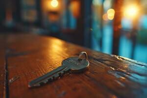 AI generated key of house keys on table in kitchen photo