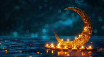 AI generated crescent background a golden crescent with candles photo