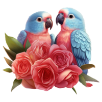 AI generated Two Parakeets with Roses. AI Generated Image png