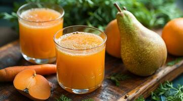 AI generated three glasses containing carrot juice photo