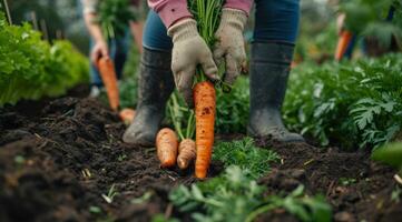 AI generated a man picking up carrots in the dirt photo