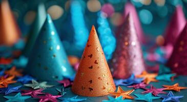 AI generated party hats and star shapes photo