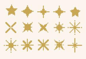 Yellow sparkles symbols vector. Set of pixelated stars sparkle icon. Bright firework, decoration twinkle, shiny flash. Glowing light effect stars and bursts collection vector