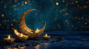 AI generated crescent background a golden crescent with candles photo